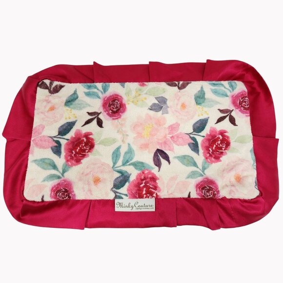 Minky Couture Floral Lovey Baby Security Blanket 20in Satin Trim Double Sided - Picture 1 of 6